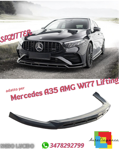 ✔️SPLITTER ANTERIORE ADATTO PER Mercedes A35 AMG W177 Lifting NERO LUCIDO✔️