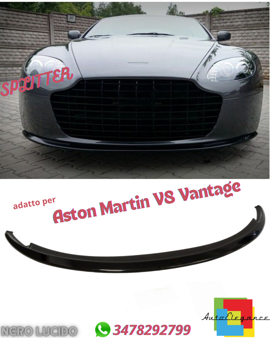 ✔️SPLITTER ANTERIORE ADATTO PER Aston Martin V8 Vantage NERO LUCIDO✔️