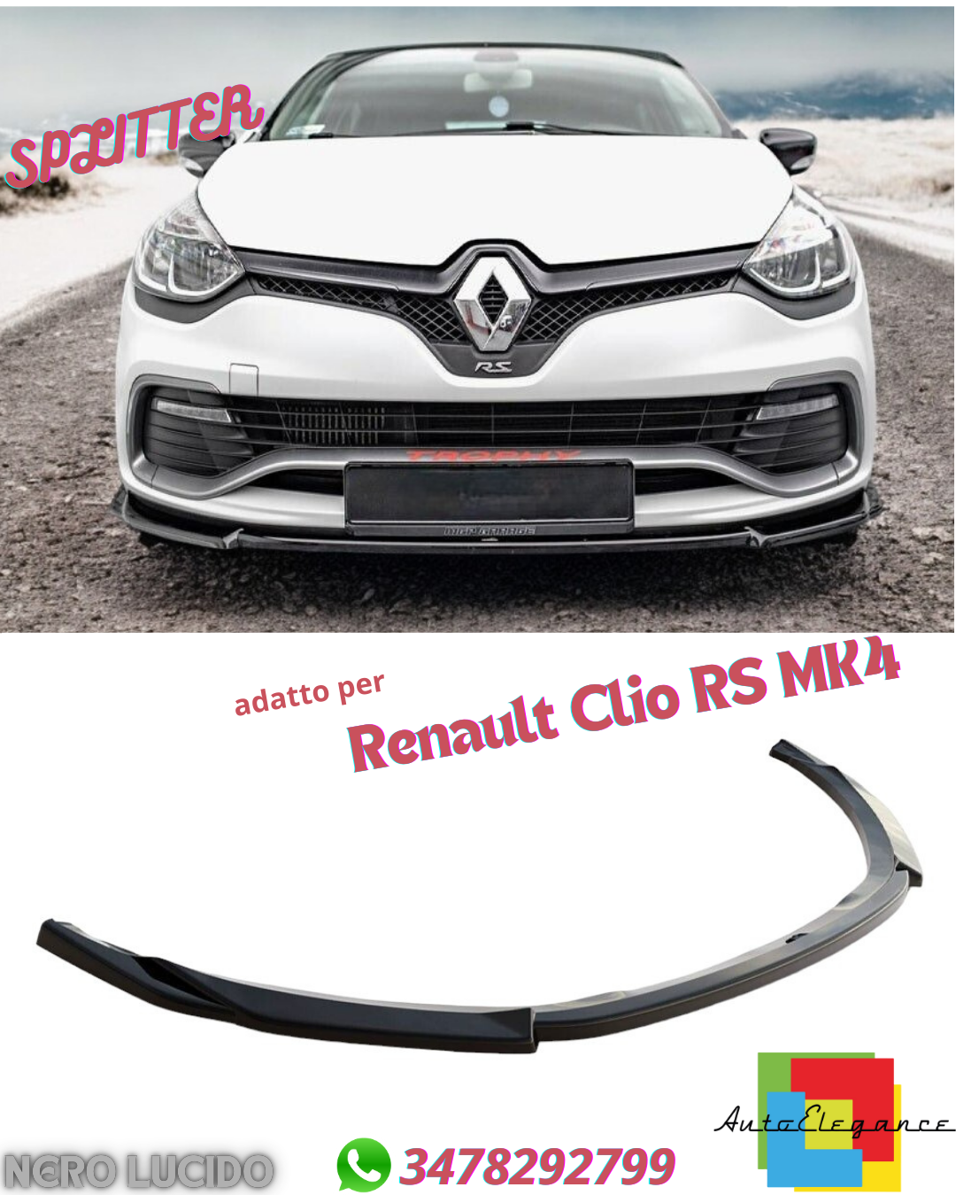 ✔️FRONT SPLITTER SUITABLE FOR Renault Clio RS MK4 GLOSS BLACK✔️