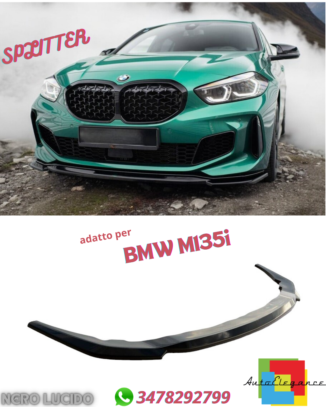 ✔️SPLITTER ANTERIORE ADATTO PER BMW M135i NERO LUCIDO✔️
