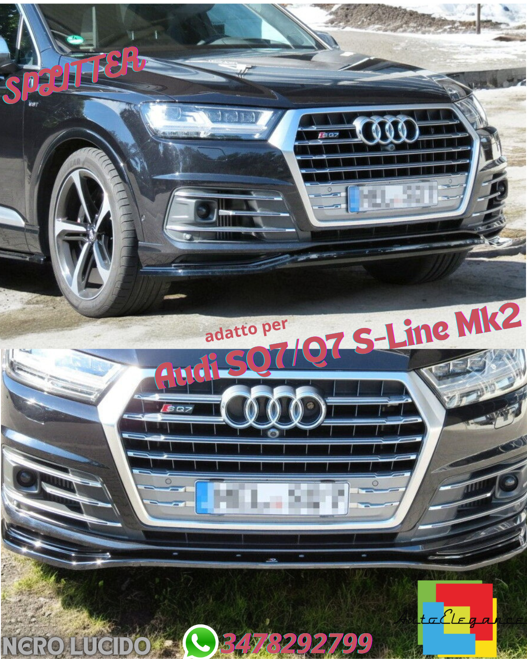 ✔️SPLITTER ANTERIORE ADATTO PER Audi SQ7/Q7 S-Line Mk2 NERO LUCIDO✔️