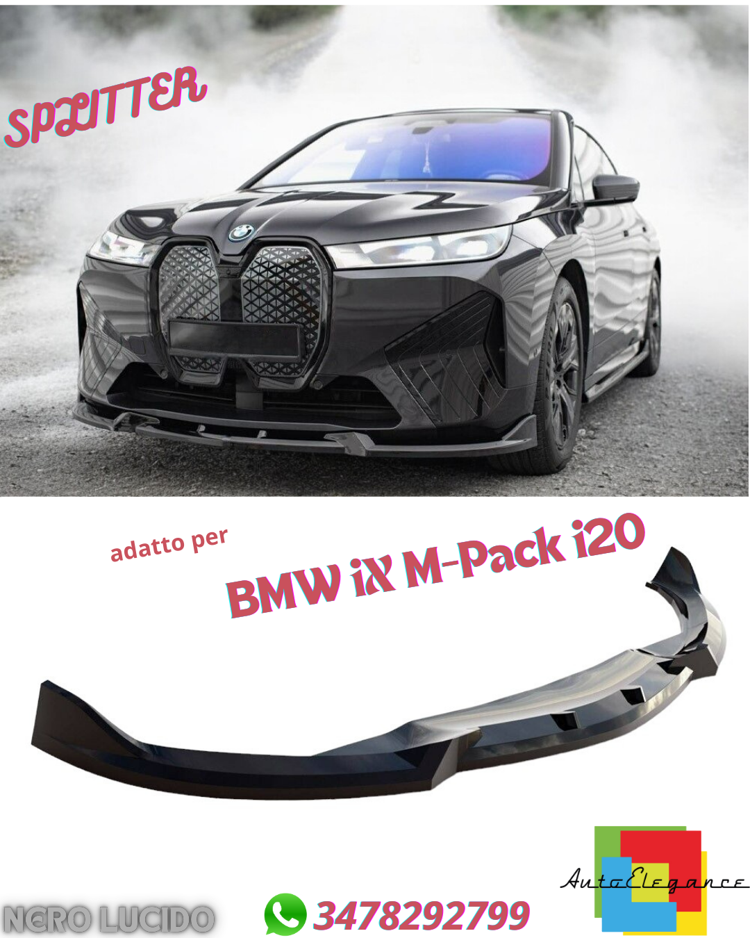 ✔️SPLITTER ANTERIORE ADATTO PER BMW iX M-Pack i20 NERO LUCIDO✔️