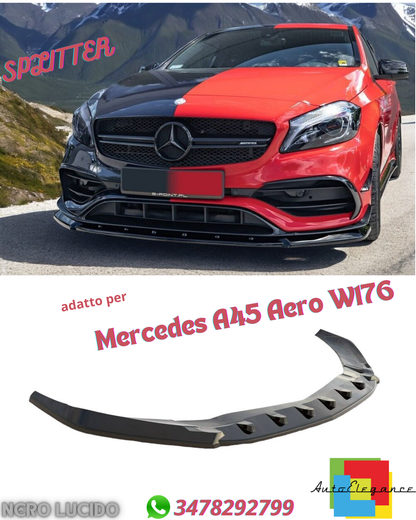 ✔️SPLITTER ANTERIORE ADATTO PER Mercedes A45 Aero W176 NERO LUCIDO✔️