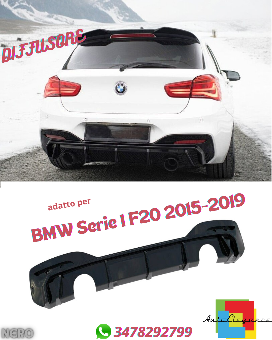 ✔️DIFFUSORE scarico doppia uscita ADATTO PER BMW Serie 1 M-Pack F20 2015-2019✔️
