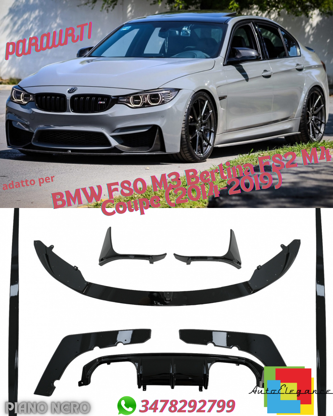 ⭐PARAURTI ANTERIORE ADATTO PER BMW F80 M3 Berlina F82 M4 Coupe 2014-2019 M Sport