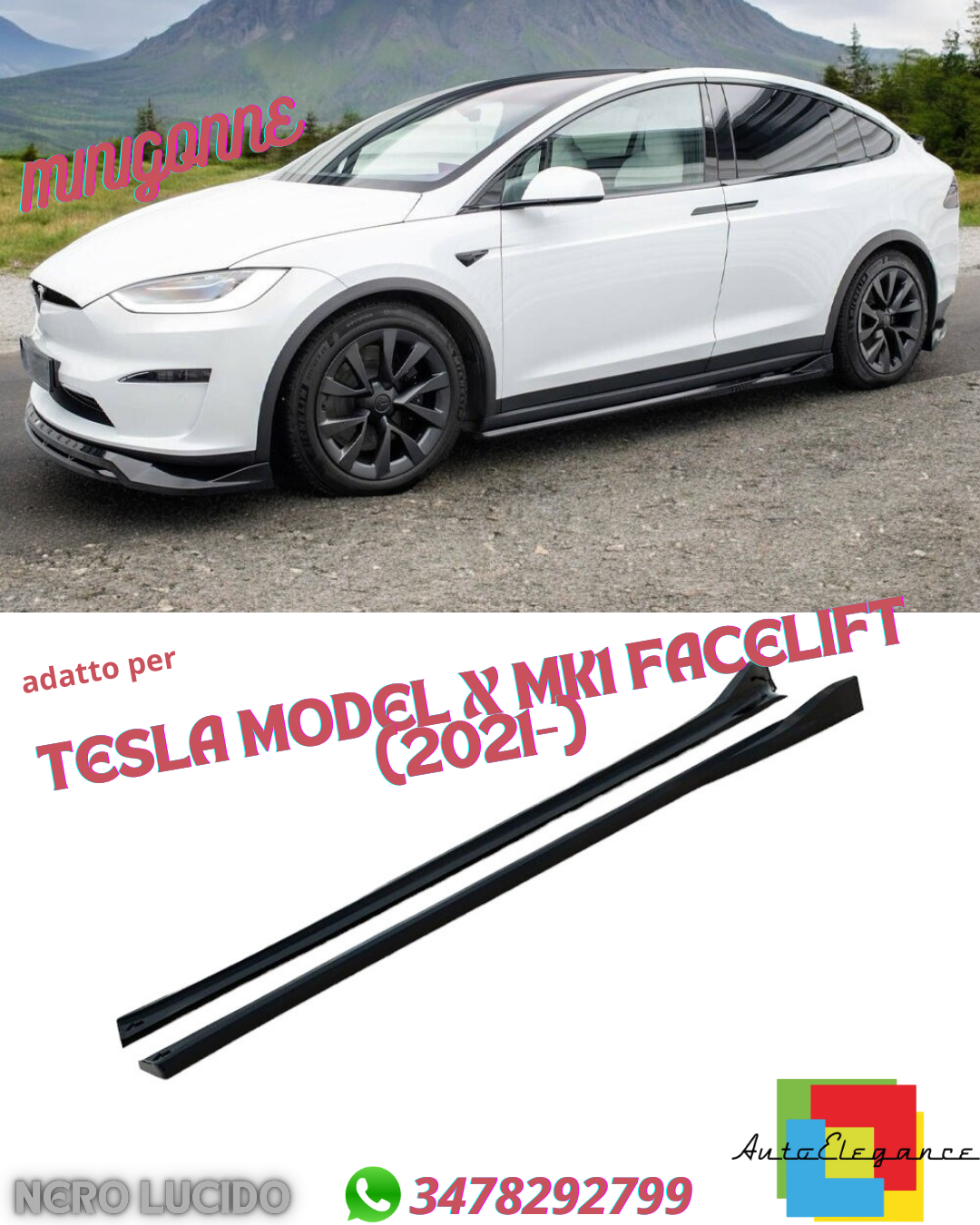 ⭐MINIGONNE ADATTO PER TESLA MODEL X MK1 FACELIFT (2021-)⭐