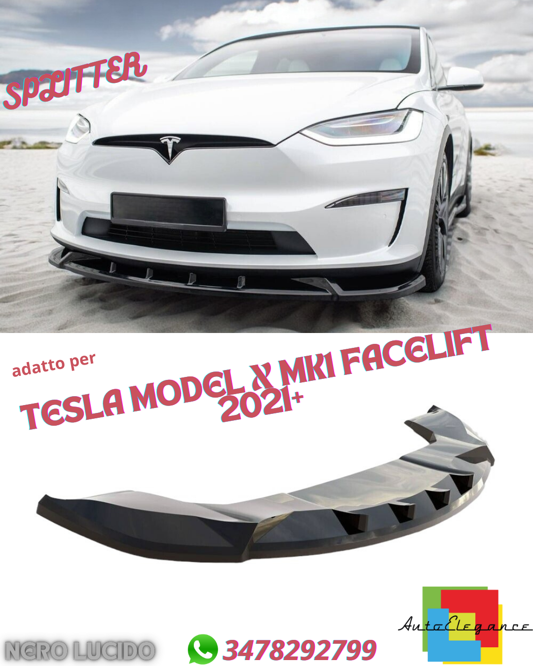 ⭐SPLITTER ANTERIORE ADATTO PER TESLA MODEL X MK1 FACELIFT 2021+⭐