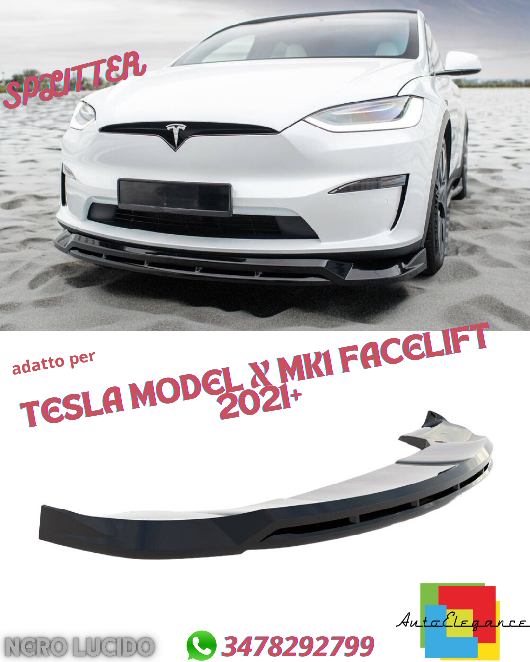⭐SPLITTER ANTERIORE V1 ADATTO PER TESLA MODEL X MK1 FACELIFT 2021+⭐