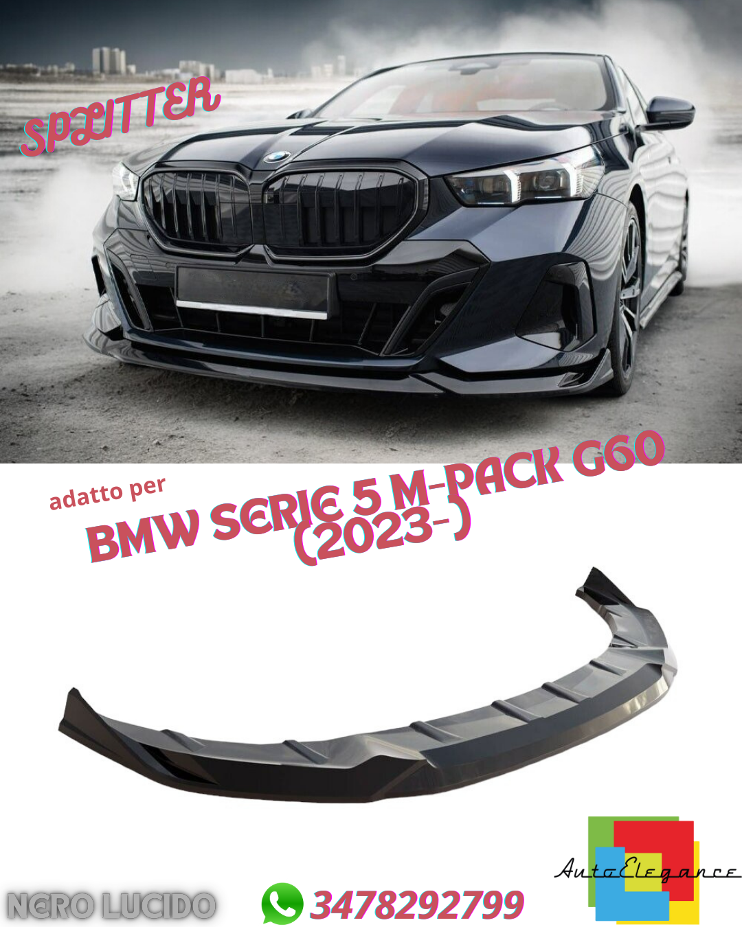 ⭐SPLITTER ANTERIORE ADATTO PER BMW SERIE 5 M-PACK G60 (2023-)⭐