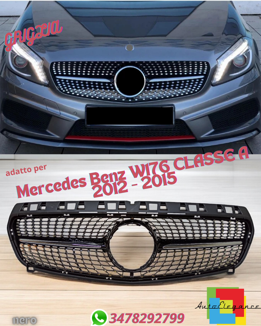 ⭐GRIGLIA DIAMANTE ADATTO PER MERCEDES CLASSE A W176 2012 - 2015⭐