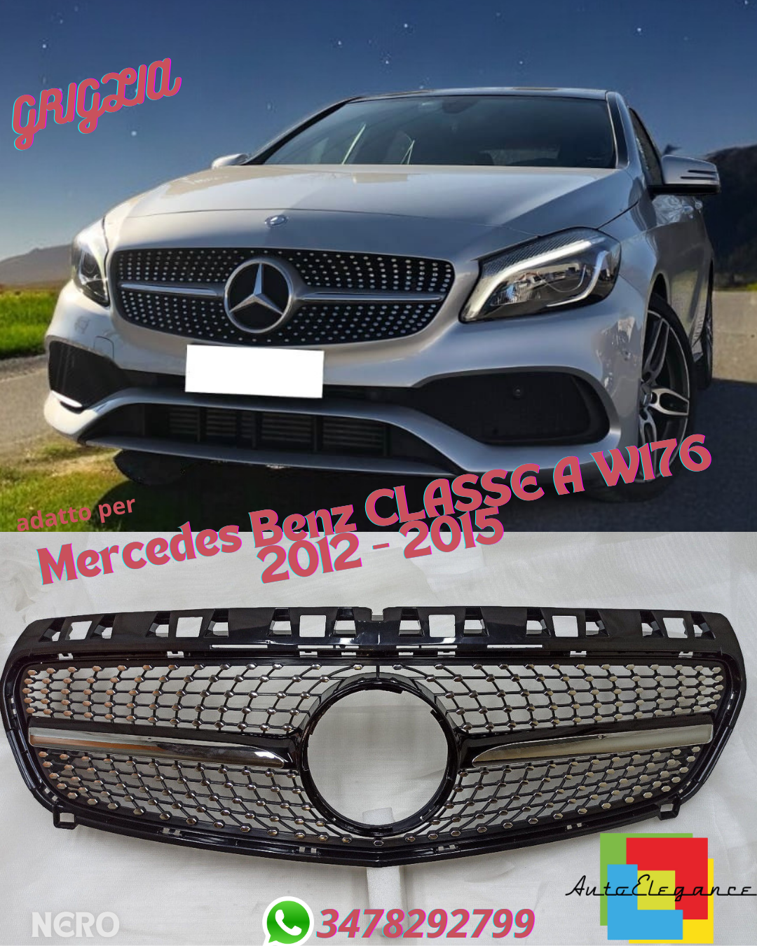 ⭐GRIGLIA DIAMANTE ADATTO PER MERCEDES CLASSE A W176 2012 - 2015⭐