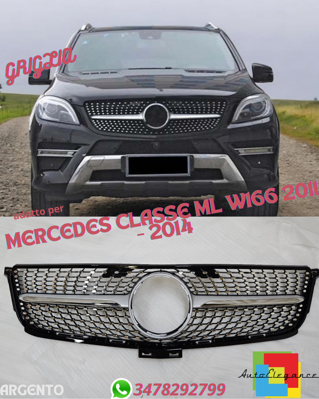 ⭐GRIGLIA DIAMANTE ADATTO PER FIAT MERCEDES CLASSE ML W166 2011 - 2014⭐