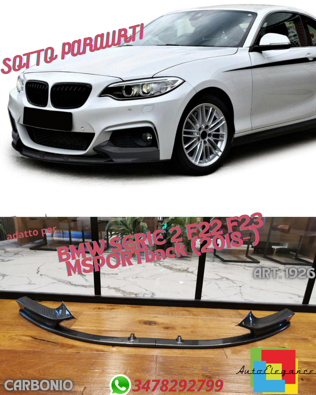 ⭐SOTTO PARAURTI ADATTO PER BMW SERIE 2 F22 F23 MSPORT COLOR CARBONIO 2 PEZZI⭐