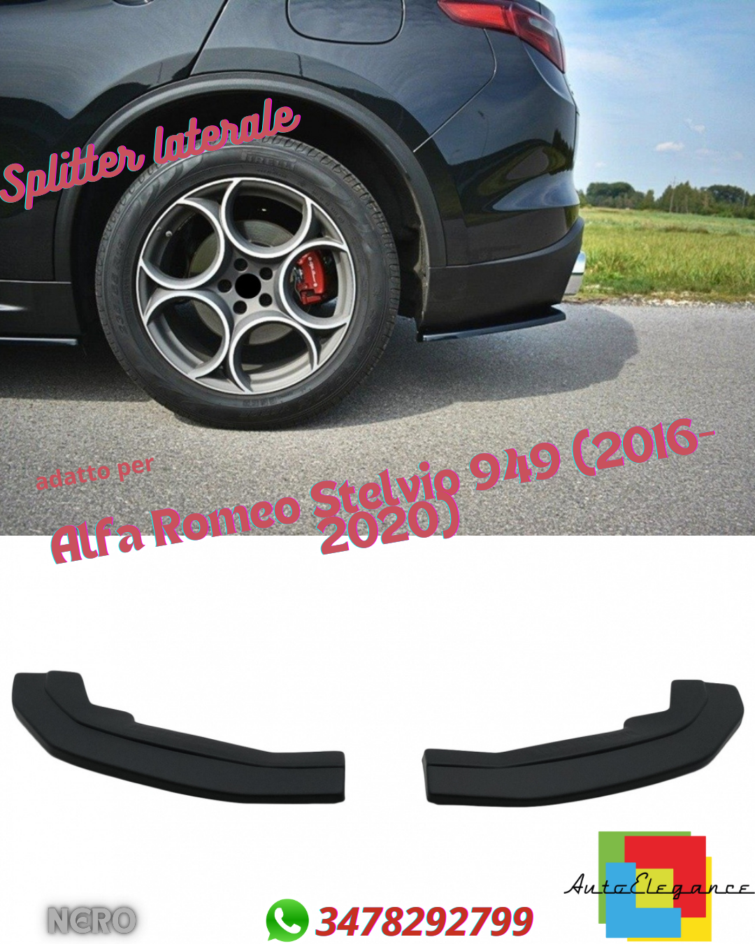 ⭐Splitter laterale adatto per Alfa Romeo Stelvio 949 (2016-2020) nero⭐