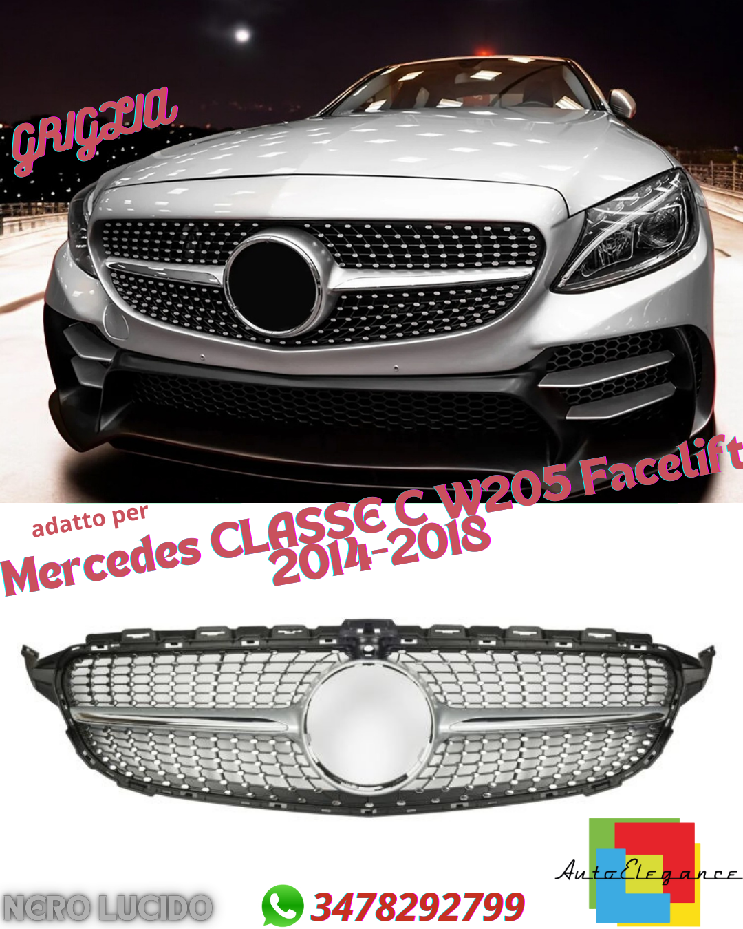 💎Grill suitable for Mercedes C-CLASS W205 pre-restyling DIAMANT 360°💎