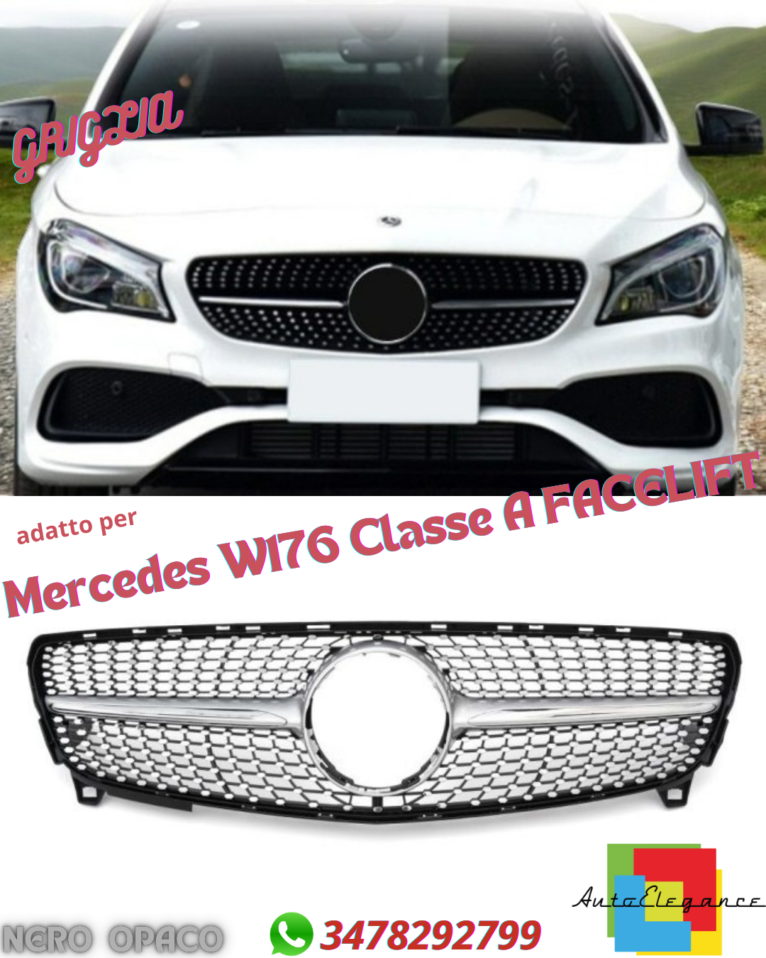 💎Grill suitable for Mercedes W176 A-Class FACELIFT DIAMANT MATT BLACK💎
