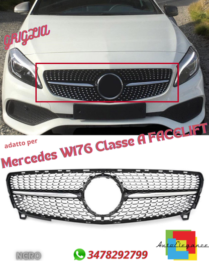 💎Griglia adatta per Mercedes W176 Classe A FACELIFT DIAMANT NERO 💎