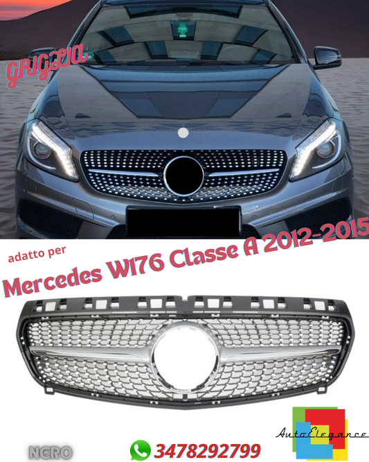 💎Griglia adatta per Mercedes W176 Classe A FACELIFT DIAMANT NERO LUCIDO💎