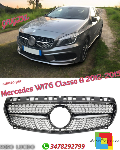 💎Grill suitable for Mercedes W176 A-Class FACELIFT DIAMANT GLOSSY BLACK💎