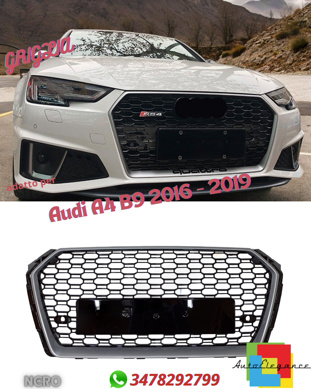 💎Grill suitable for Audi A4 B9 2016 - 2019 BLACK 💎
