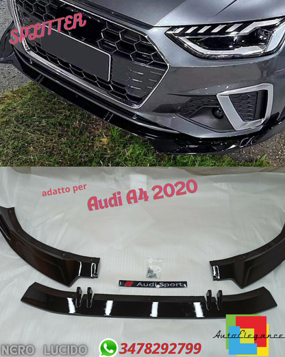 💎SPLITTER ANTERIORE ADATTO PER Audi A4 2020 NERO LUCIDO💎