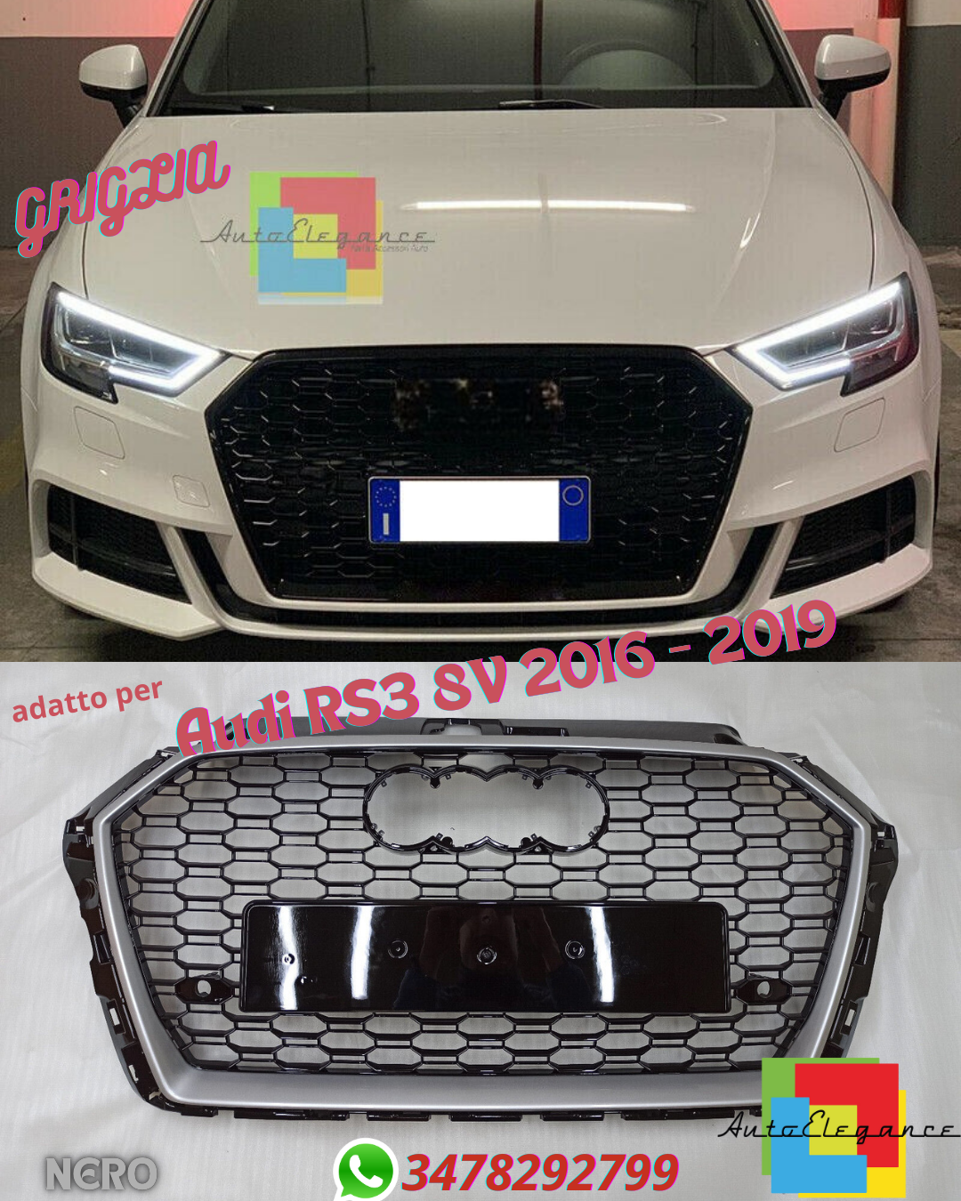 💎HONEYCOMB GRILLE RS3 LOOK SUITABLE FOR Audi RS3 8V 2016 - 2019💎