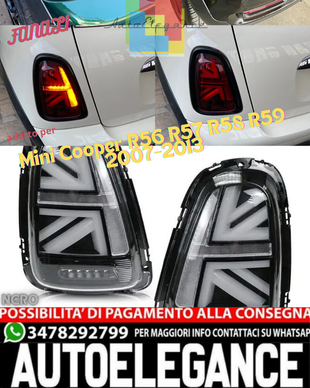 💎FANALI POSTERIORI ADATTI PER Mini Cooper R56 R57 R58 R59 2007-2013 NERO 💎