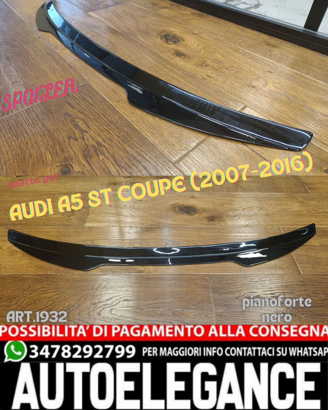 💎SPOILER SUITABLE FOR AUDI A5 8T COUPE (2007-2016) PIANO BLACK💎 