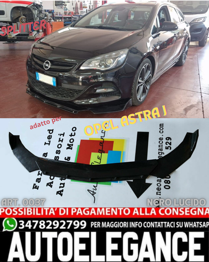 💎OPEL ASTRA J SPLITTER PARAURTI ANTERIORE NERO LUCIDO LOOK RS - 3P💎