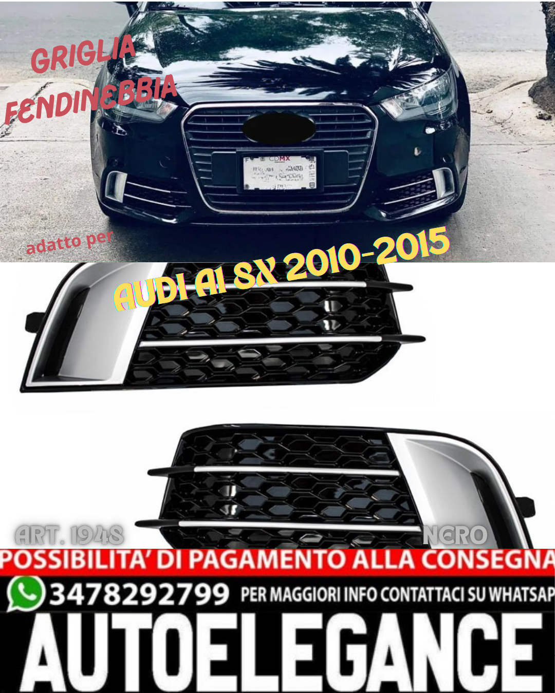 💎GRIGLIA FENDINEBBIA ADATTA PER A1 8X 2010-2015 LOOK RS1 NERO PROFILI SATINATI