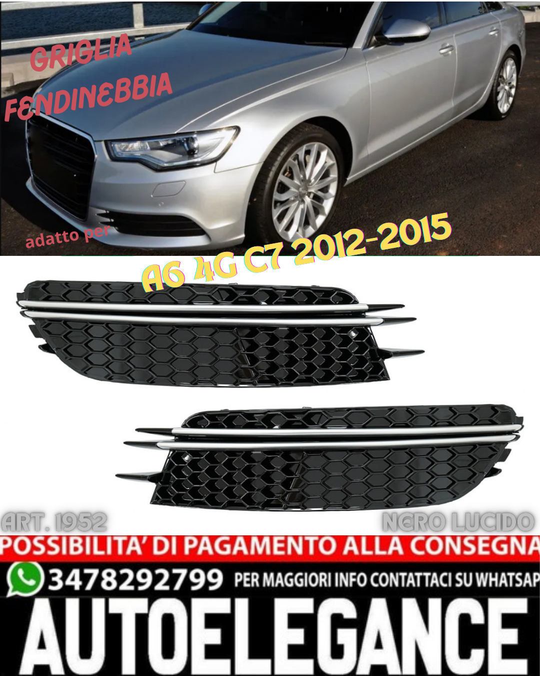 💎FOG LIGHT GRILLE SUITABLE FOR AUDI A6 4G C7 2012-2015 STANDARD RS LOOK💎