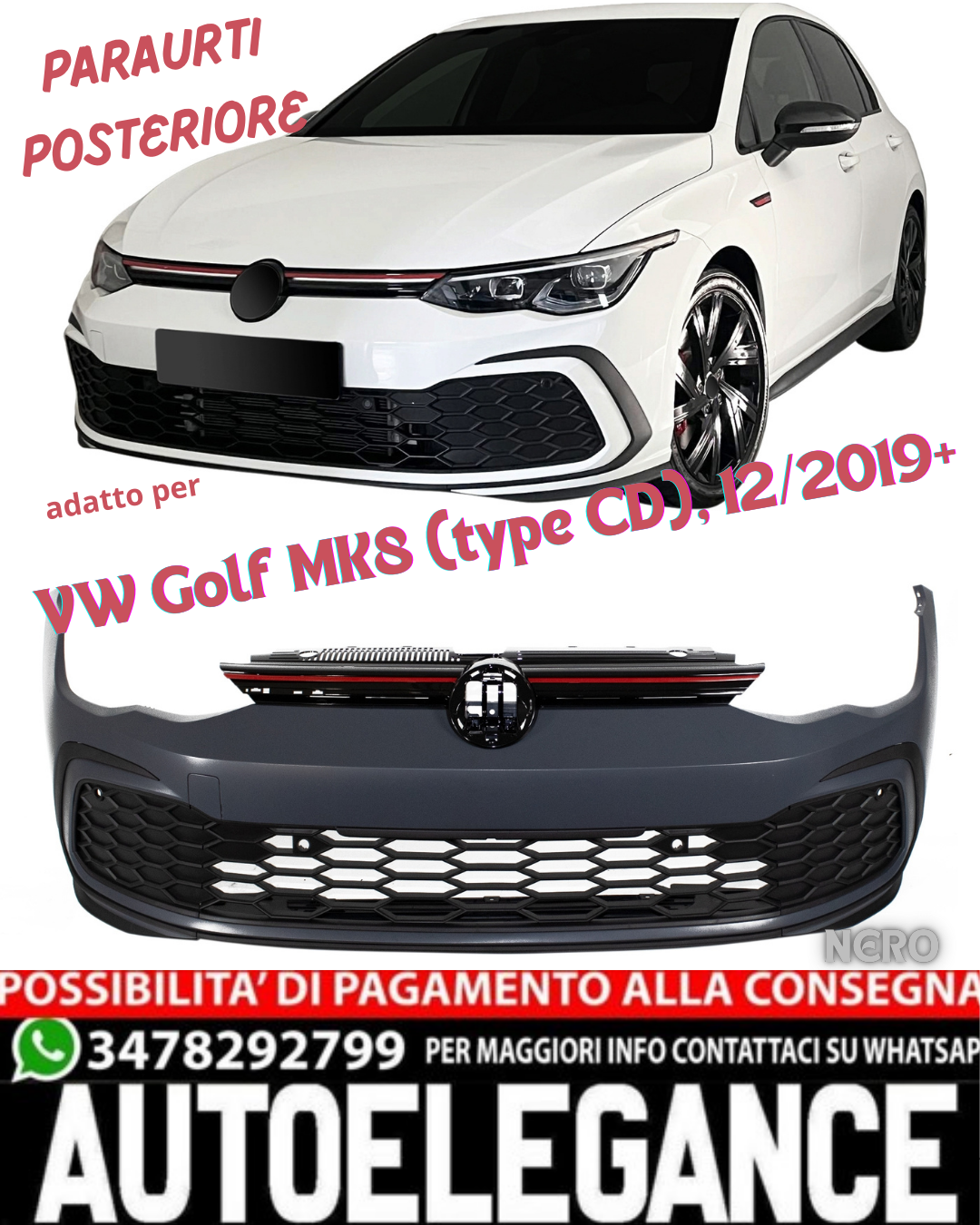 💎PARAURTI POSTERIORE ADATTO PER VW Golf MK8 (type CD), 12/2019+💎