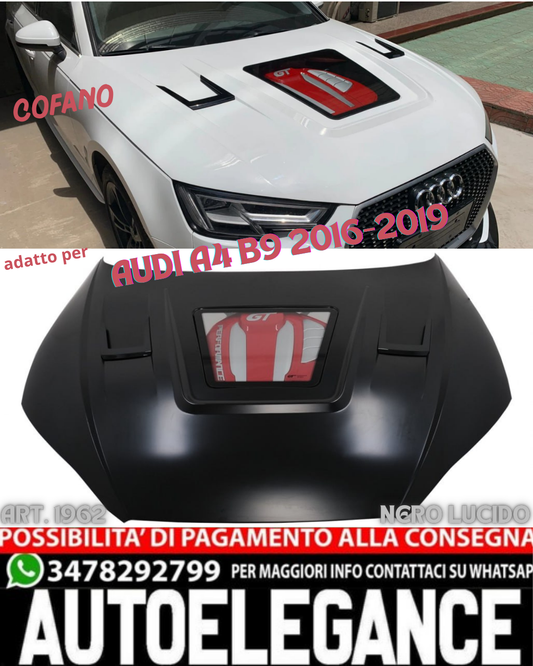 💎HOOD FOR AUDI A4 B9 2016-2019 GT LOOK GLASS AND ENGINE COVER💎