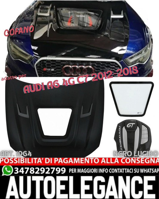 💎HOOD FOR AUDI A6 4G C7 2012-2018 GT LOOK GLASS AND ENGINE COVER