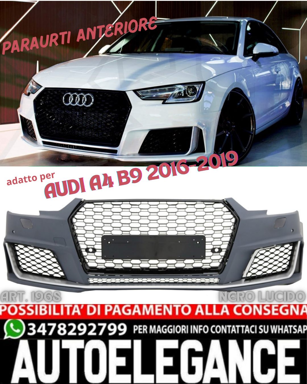 💎FRONT BUMPER SUITABLE FOR AUDI A4 B9 2016-2019 RS4 LOOK TUNING💎
