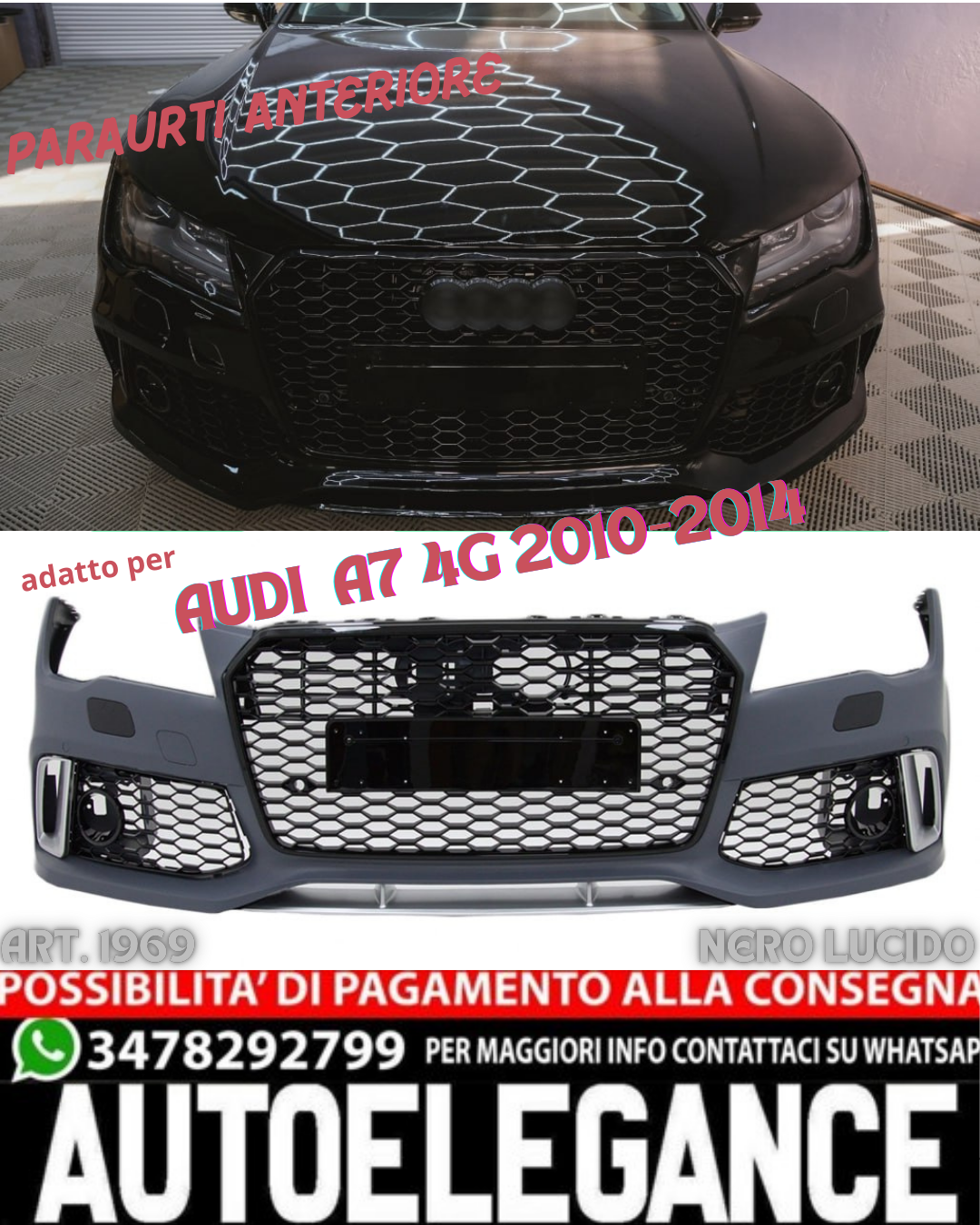 💎FRONT BUMPER SUITABLE FOR AUDI A7 4G 2010-2014 RS7 LOOK💎