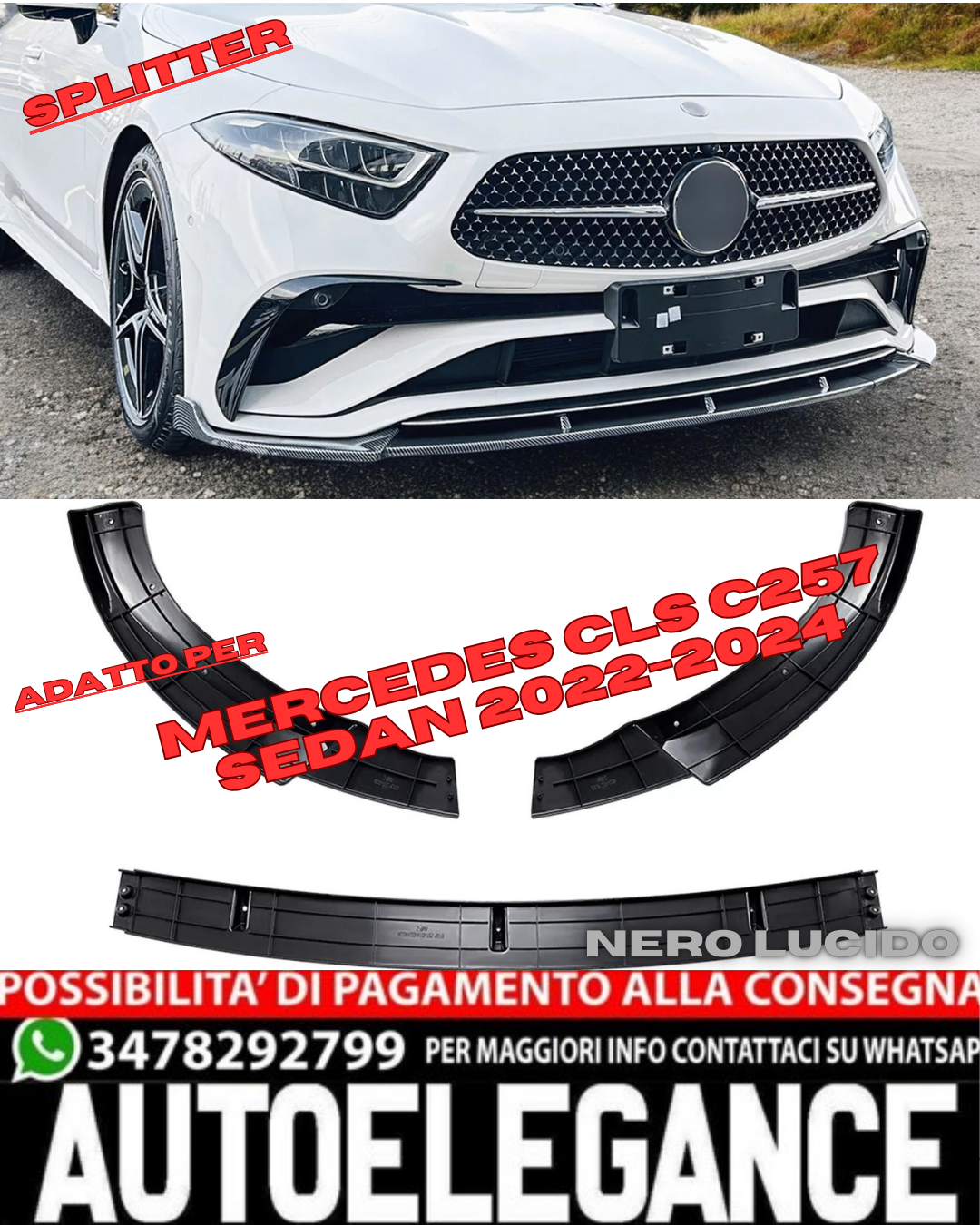 💎SPLITTER adatto per MERCEDES CLASSE CLS C257 2022-2024 NERO LUCIDO💎