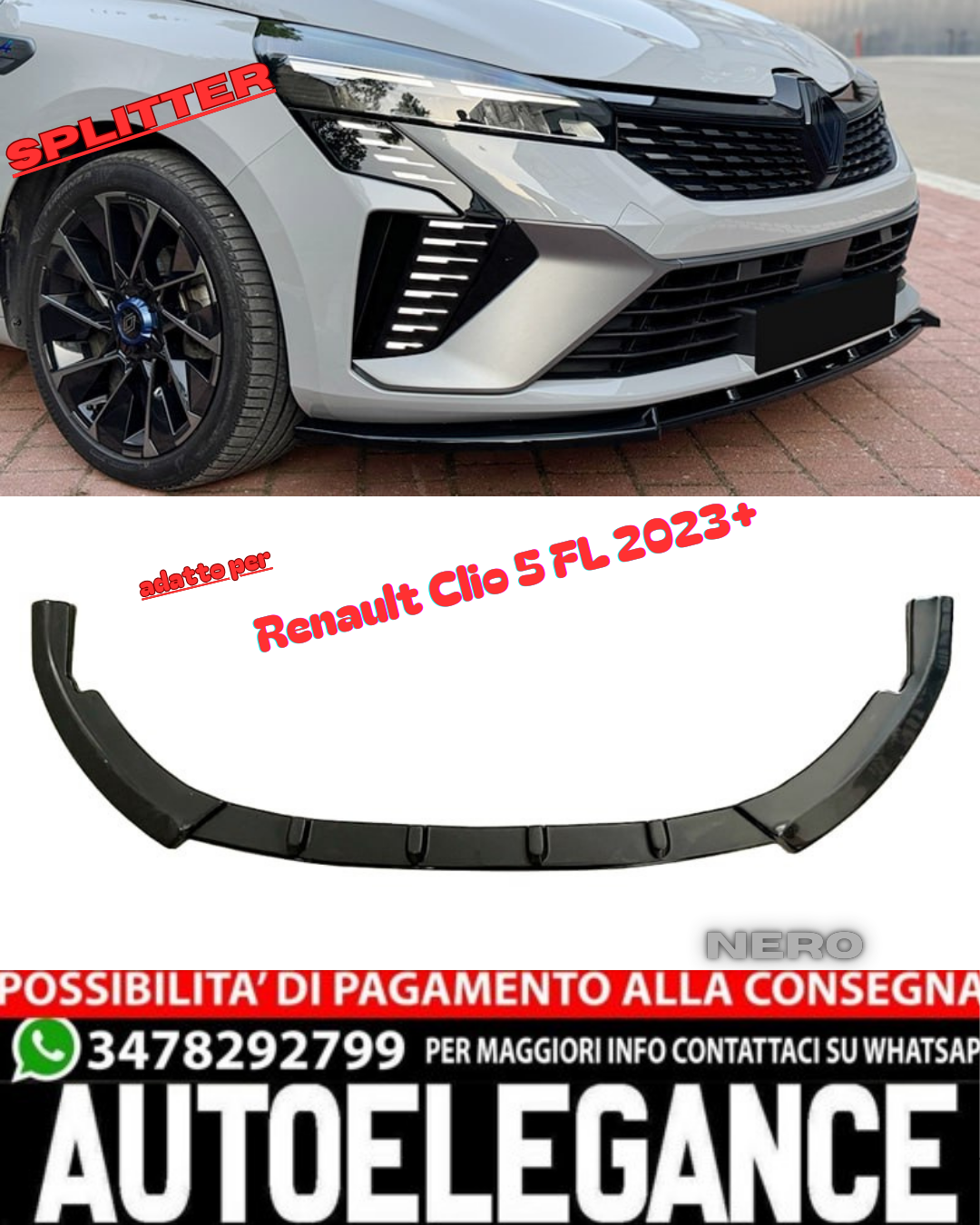 💎FRONT SPLITTER A Plus+ Standard SUITABLE FOR Renault Clio 5 FL 2023+ BLACK💎