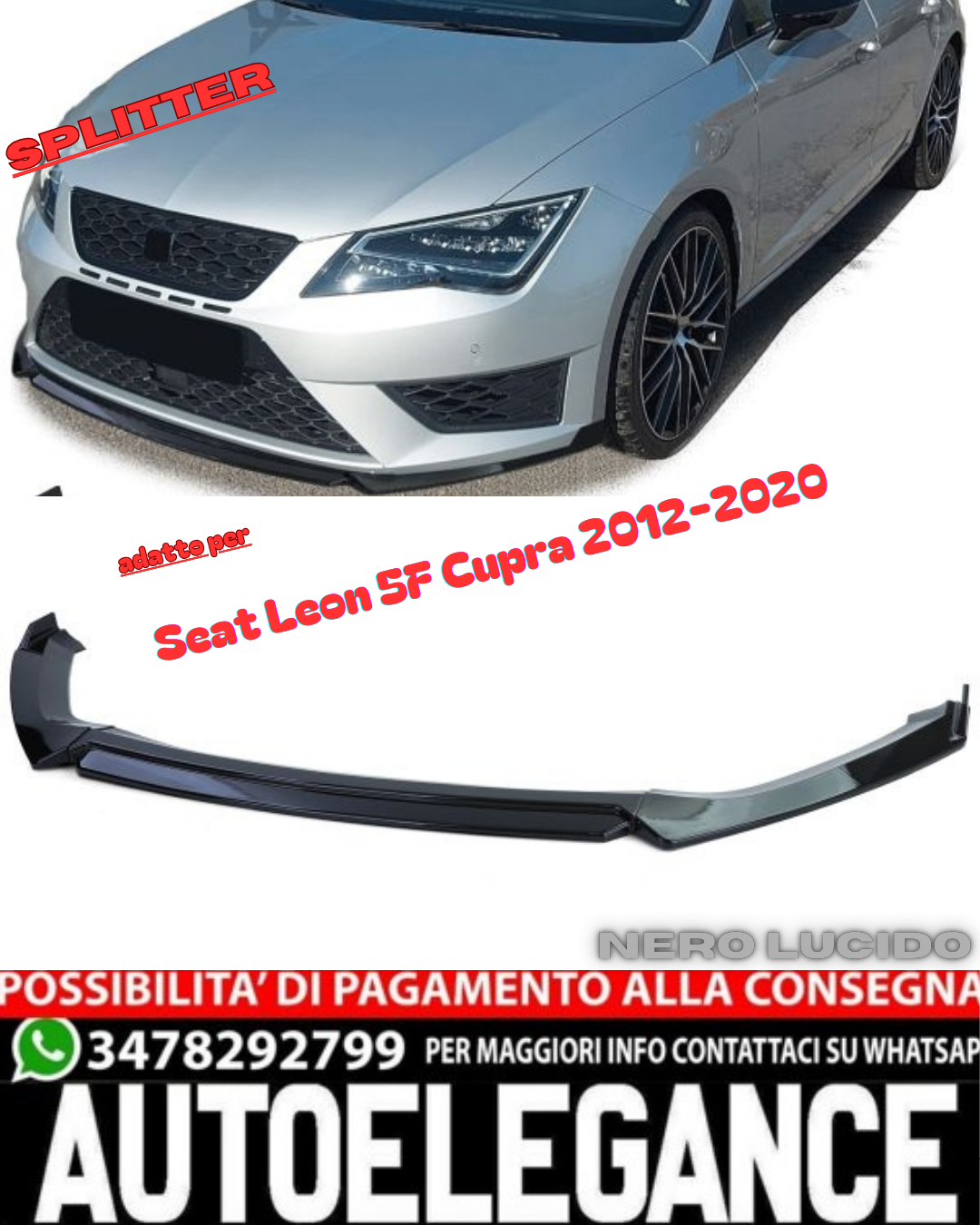 ✨Front Spoiler Lip Performance Gloss Black for Seat Leon 5F Cupra 12-20✨