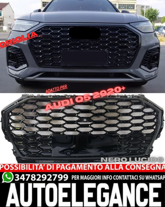 🟢GRILLE SUITABLE FOR AUDI Q5 2020+ GLOSSY BLACK HONEYCOMB🟢