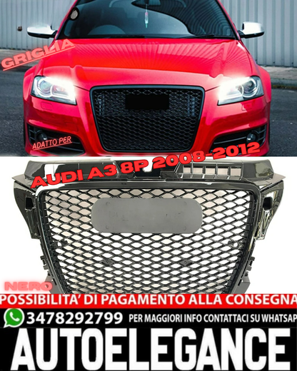 💎GRIGLIA ANTERIORE ADATTO PER AUDI A3 8P 2008-2012 ABS NERO LUCIDO 💎