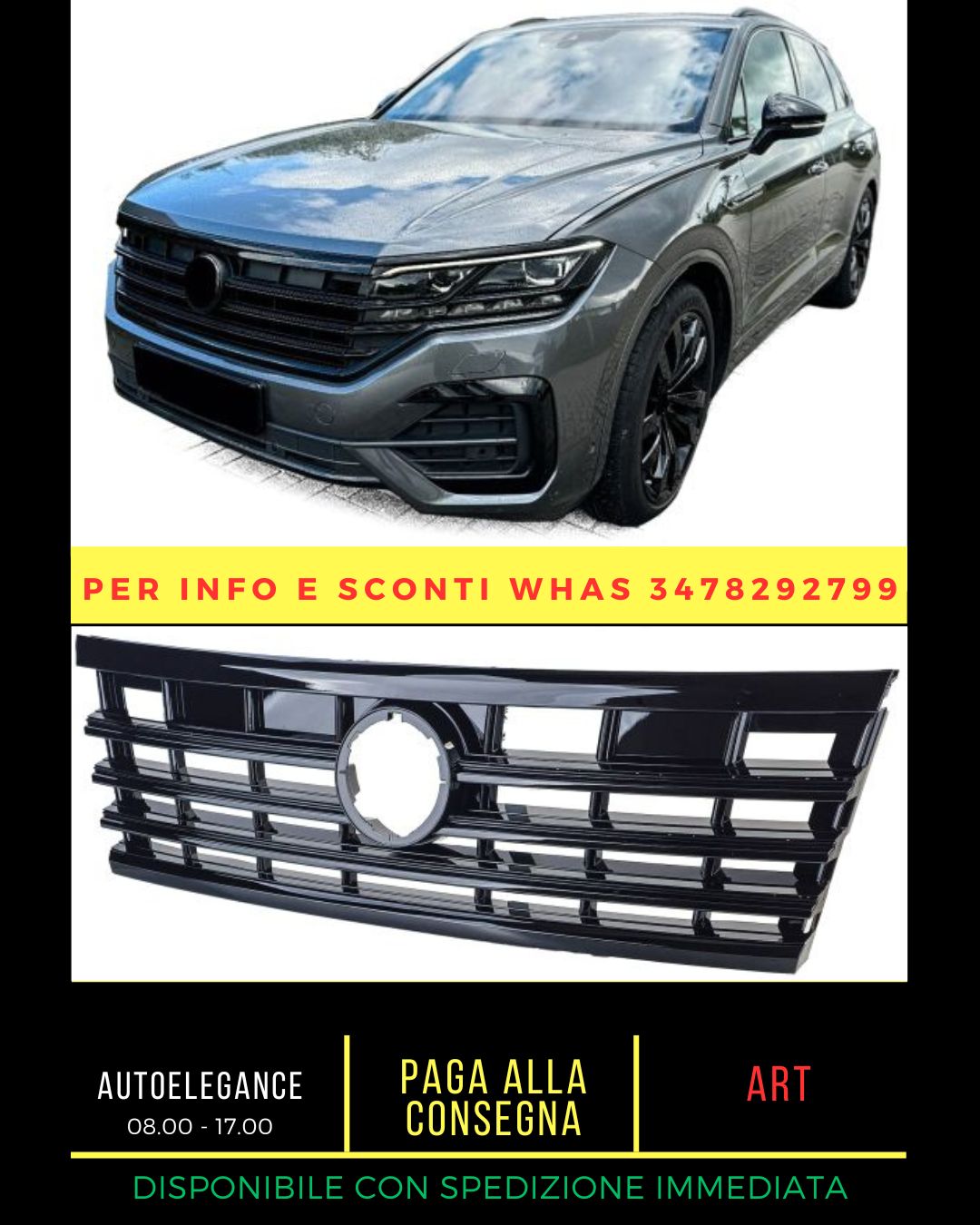 Griglia del radiatore nera lucida per VW Touareg III dal 2018