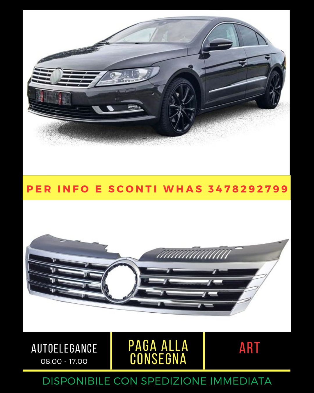 Griglia del radiatore cromata nera per VW CC 2012-2017
