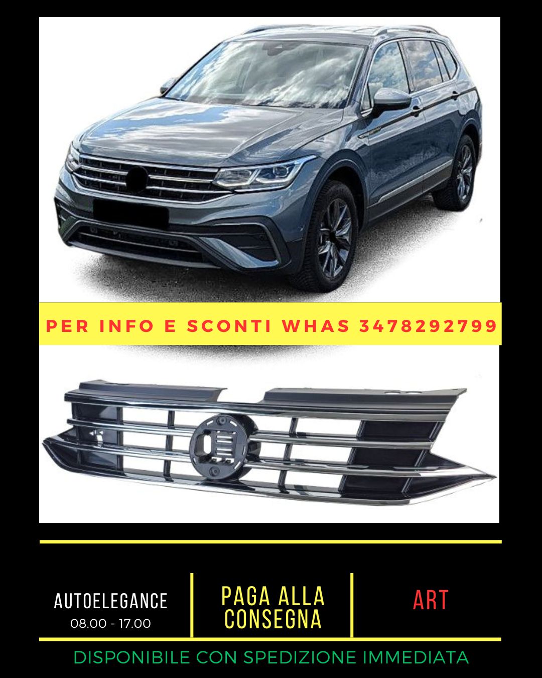 Griglia del radiatore nera con strisce cromate per VW Tiguan II Facelift 2020-2023