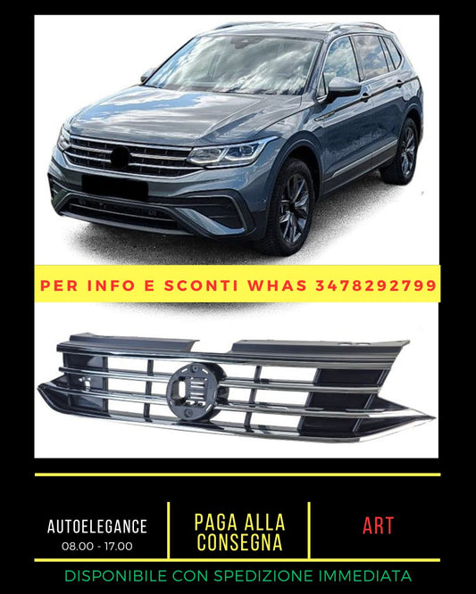 Black Radiator Grille with Chrome Stripes for VW Tiguan II Facelift 2020-2023 