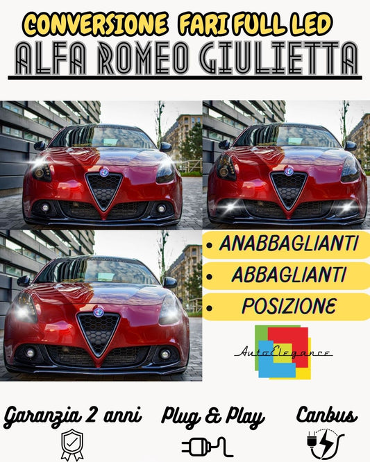 CONVERSIONE FULL LED ALFA ROMEO GIULIETTA DAL 2014 IN POI KIT MONO LED H7 + H1