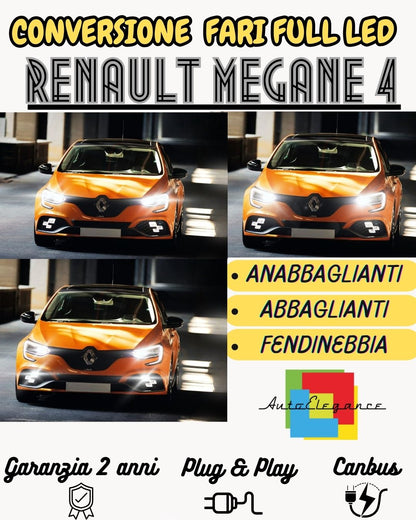 CONVERSIONE FULL LED RENAULT MEGANE 4 IV KIT MONO LED H7 + H7 CANBUS BIANCO