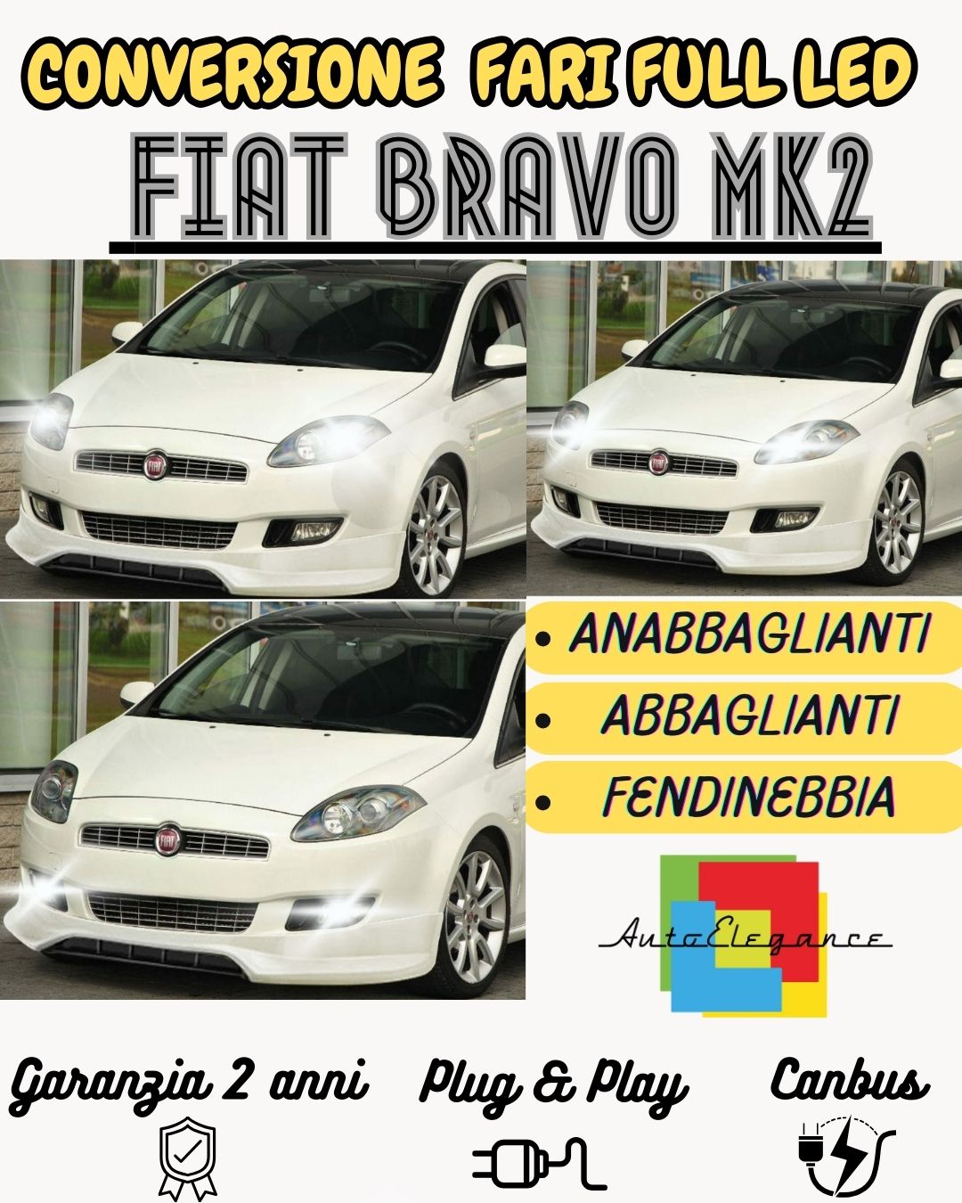 CONVERSIONE FARI FULL LED FIAT BRAVO MK2 19600 LUMEN 6000K BIANCO CANBUS