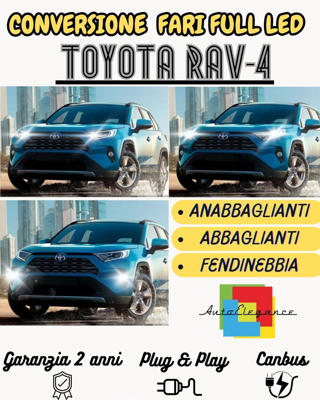 KIT CONVERSIONE FARI FULL LED PER TOYOTA RAV-4 MK3 III CANBUS MONO LED BIANCO