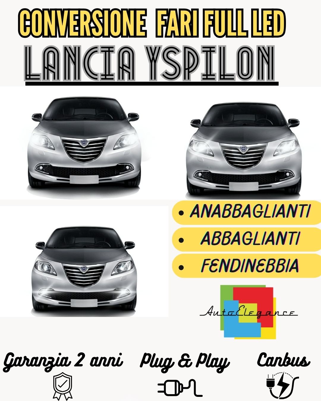 CONVERSIONE FARI FULL LED LANCIA YPSILON Y 843 LENTICOLARE 16000 LUMEN CANBUS